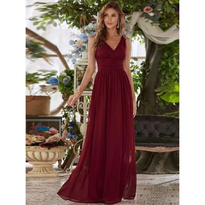 Aveline | Women's Chiffon Sleeveless V-Neck Maxi Dress