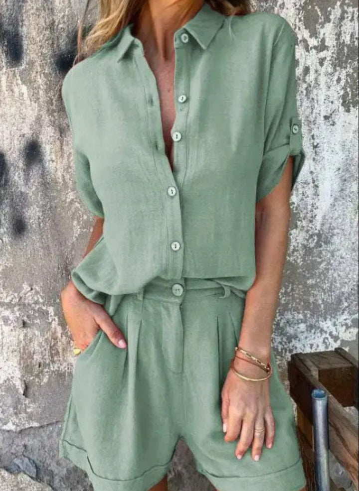 Solmira | Women's Linen Button-Up Shirt & Shorts Set