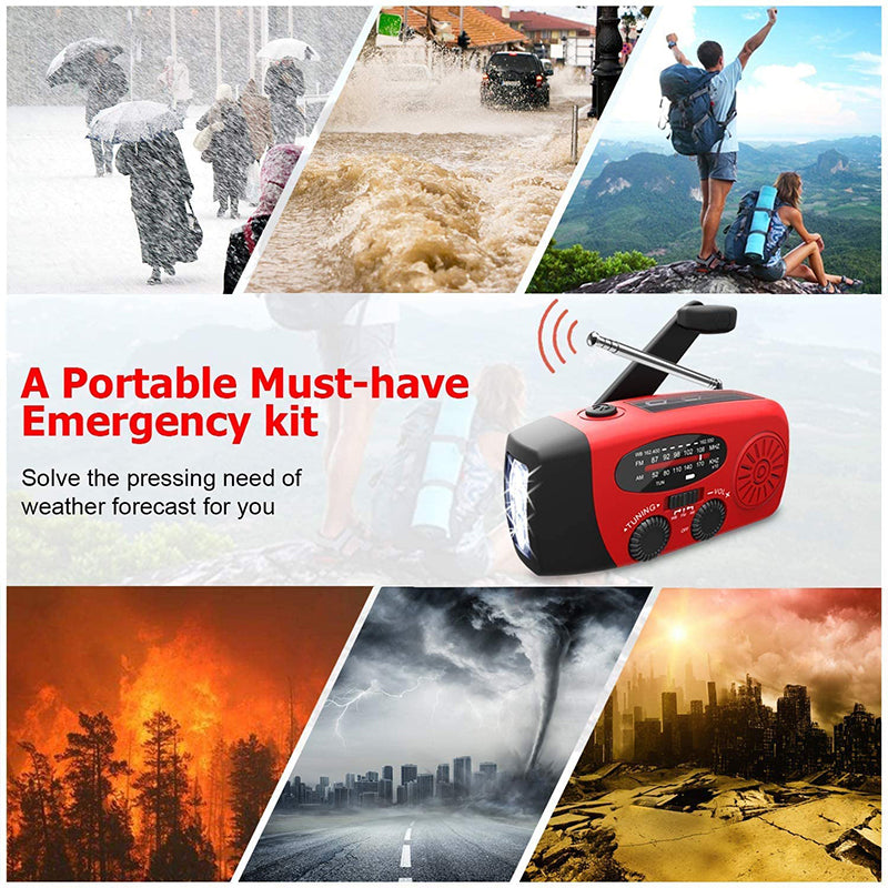 Emergency Radio Self Powered Hand Crank Solar – FM/AM, Flashlight & Power Bank, Portable for Disasters & Outdoor