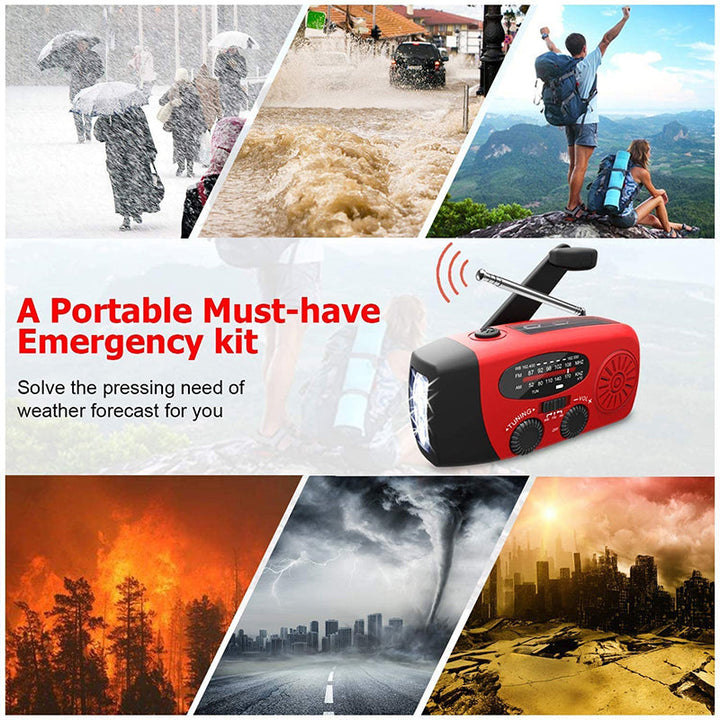 Emergency Radio Self Powered Hand Crank Solar – FM/AM, Flashlight & Power Bank, Portable for Disasters & Outdoor