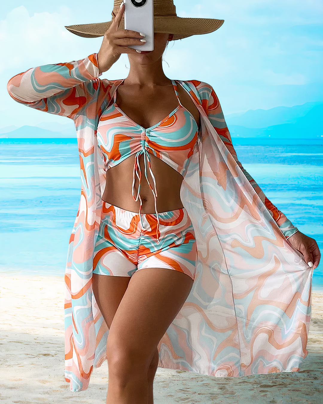 Zaria | Women's High Waist Swim Set With Cover Up