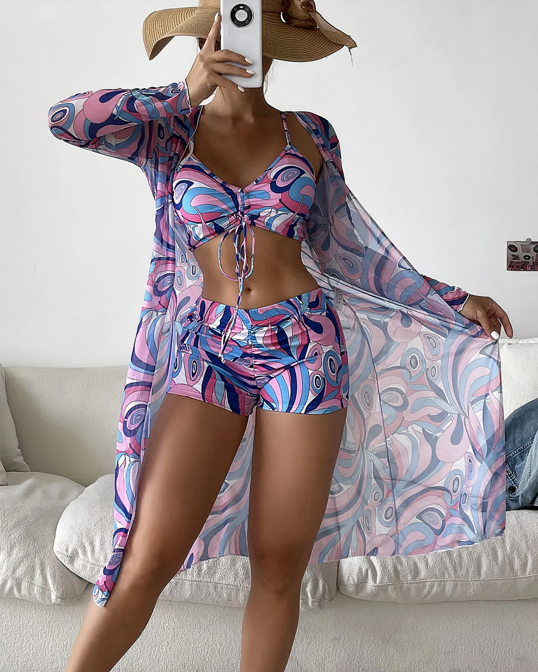 Zaria | Women's High Waist Swim Set With Cover Up