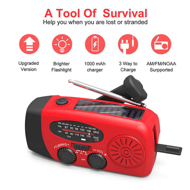 Emergency Radio Self Powered Hand Crank Solar – FM/AM, Flashlight & Power Bank, Portable for Disasters & Outdoor