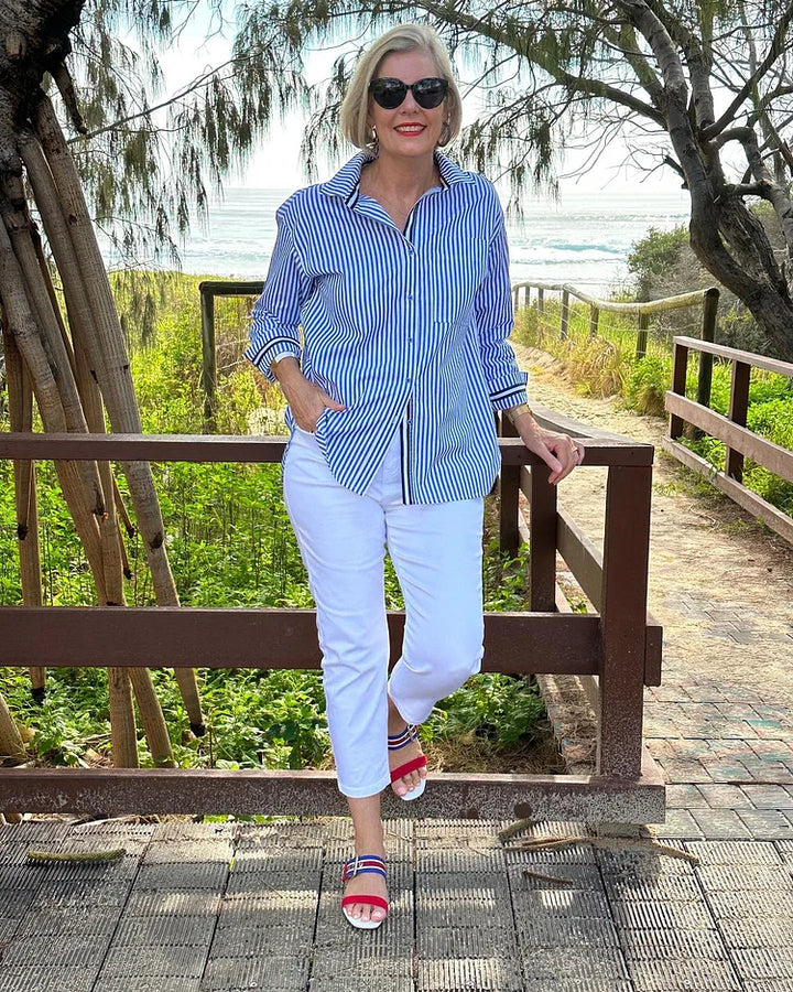 Clara | Women's Striped Long Sleeve Button-Up Shirt