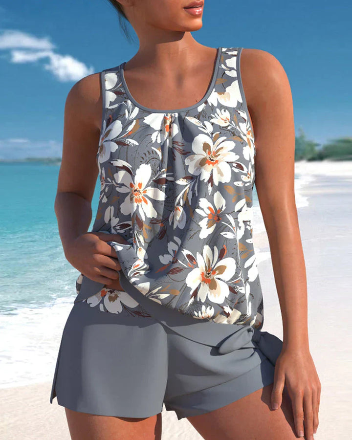 Luna | Women's Floral Print Sleeveless Tankini Swim Set