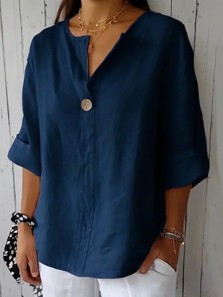 Elowen | Women's Relaxed V-Neck Button Detail Blouse