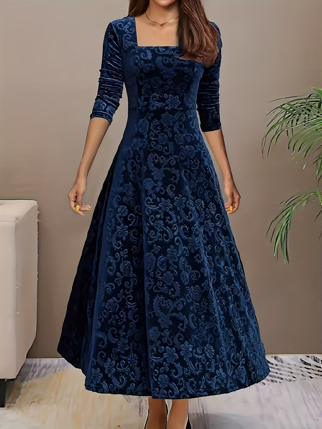 Seraphina | Women's Embroidered Velvet A-Line Maxi Dress