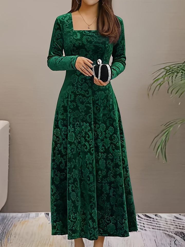 Seraphina | Women's Embroidered Velvet A-Line Maxi Dress