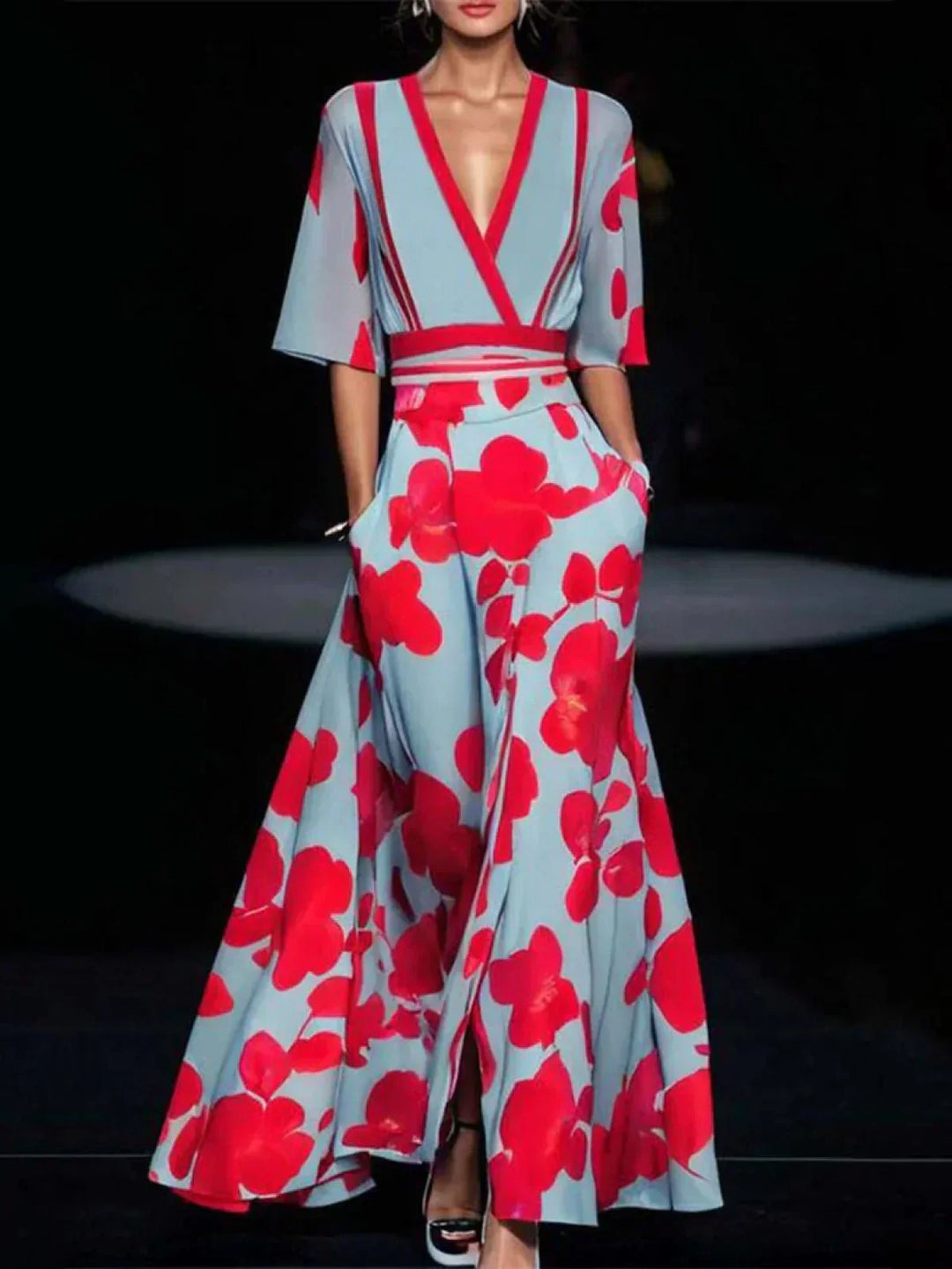 Isla | Women's Floral V-Neck Flared Sleeve Maxi Dress