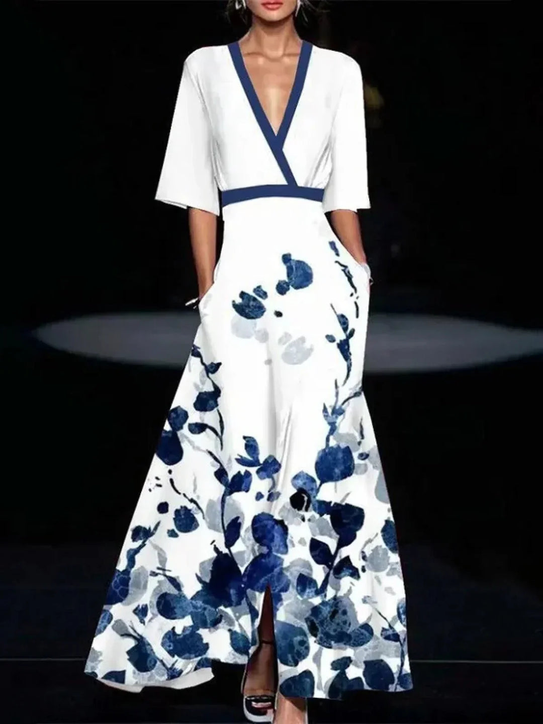Isla | Women's Floral V-Neck Flared Sleeve Maxi Dress