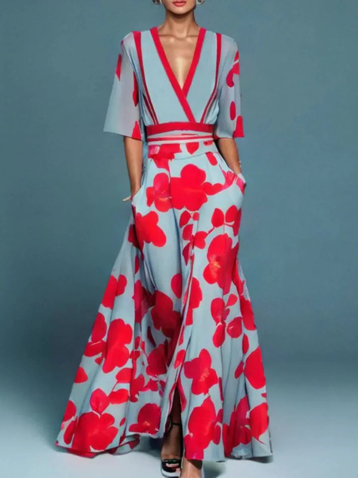 Isla | Women's Floral V-Neck Flared Sleeve Maxi Dress