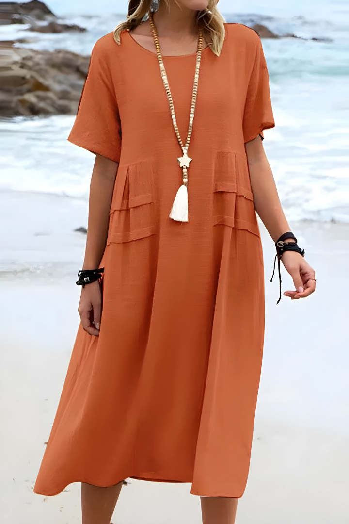 Valeria | Women's Relaxed Fit Short Sleeve Midi Dress