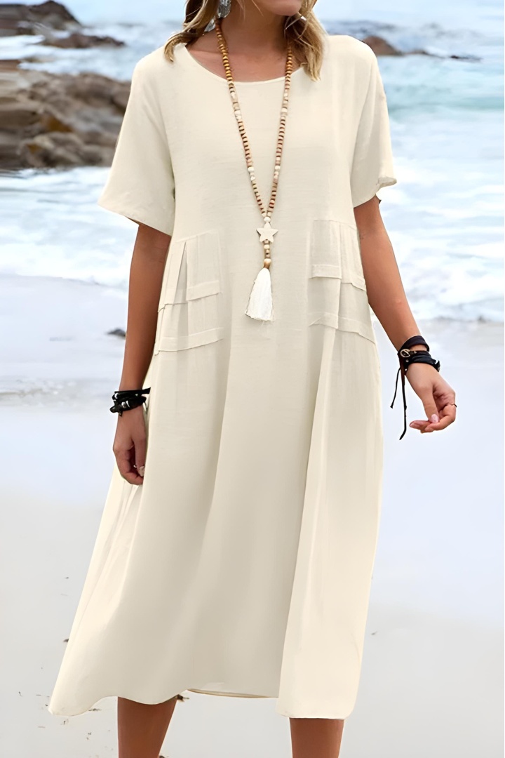 Valeria | Women's Relaxed Fit Short Sleeve Midi Dress