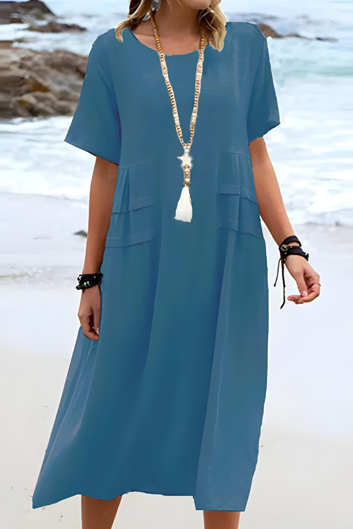 Valeria | Women's Relaxed Fit Short Sleeve Midi Dress