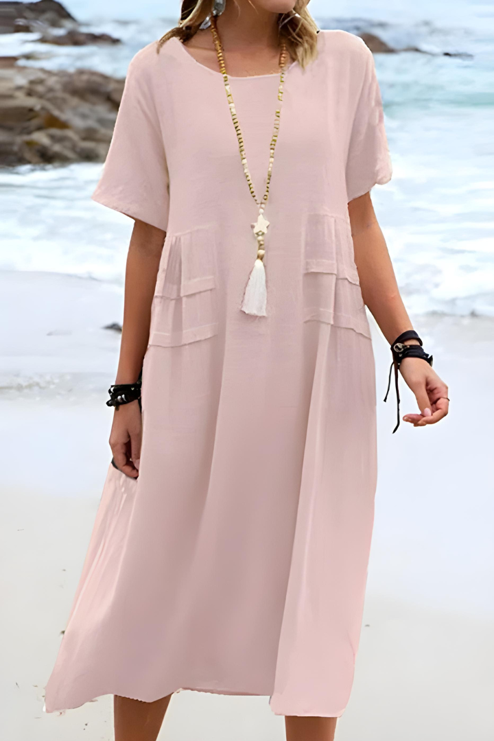 Valeria | Women's Relaxed Fit Short Sleeve Midi Dress