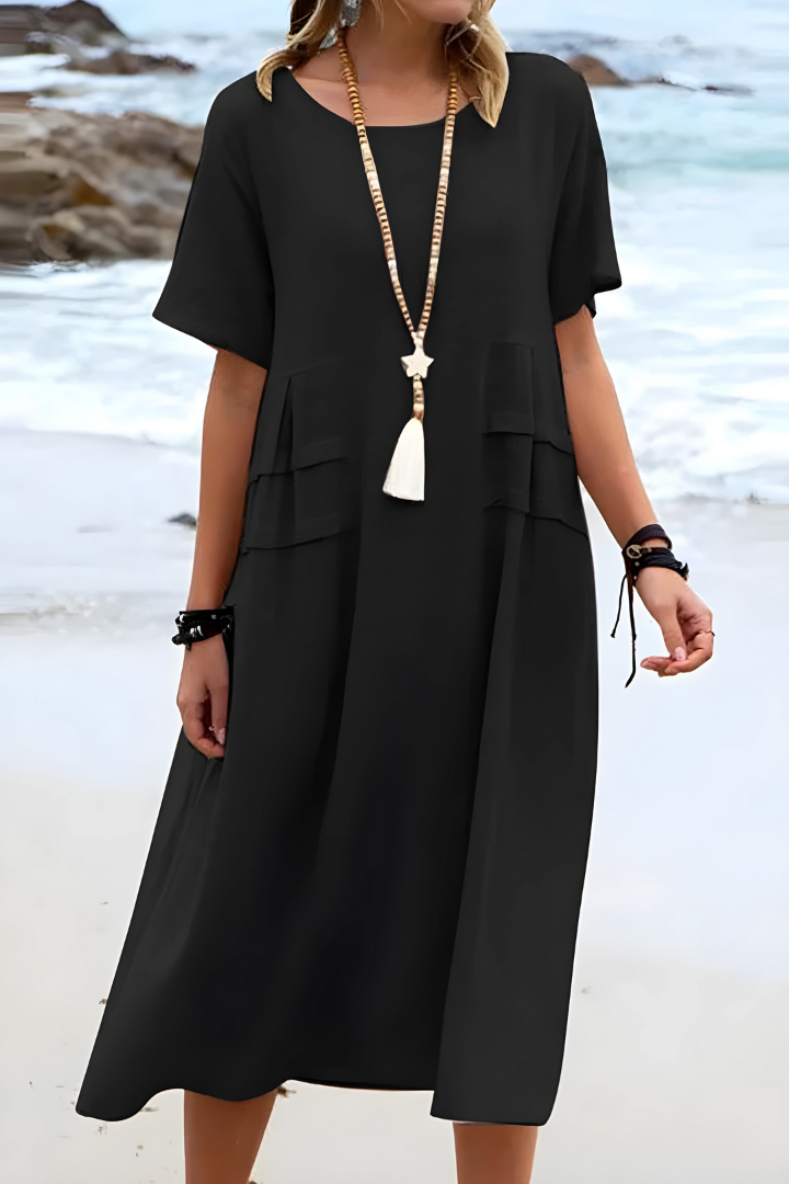 Valeria | Women's Relaxed Fit Short Sleeve Midi Dress