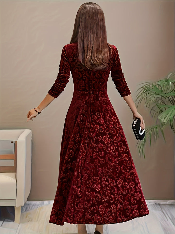 Elodie | Women's Embroidered Velvet Long Dress
