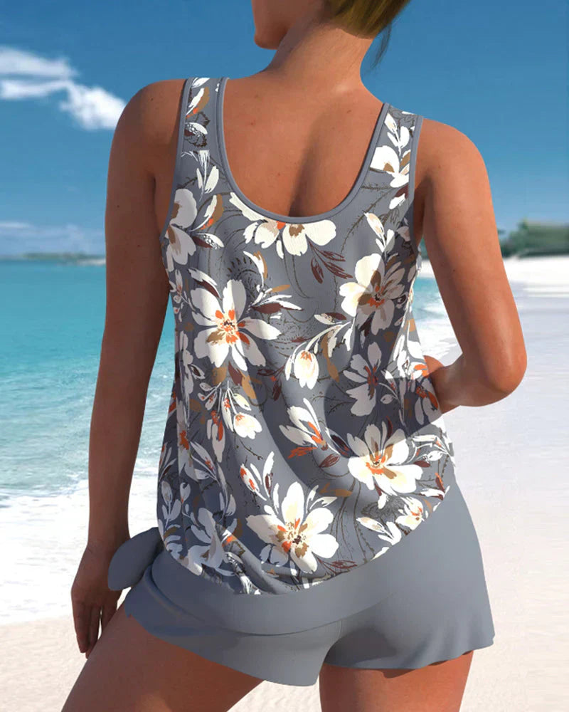 Luna | Women's Floral Print Sleeveless Tankini Swim Set