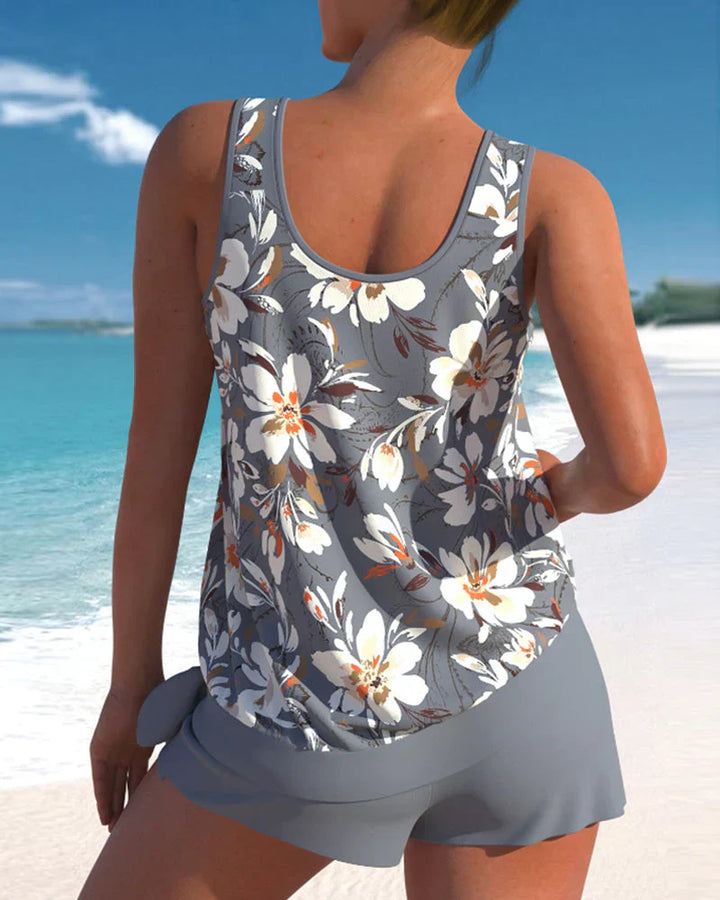 Luna | Women's Floral Print Sleeveless Tankini Swim Set