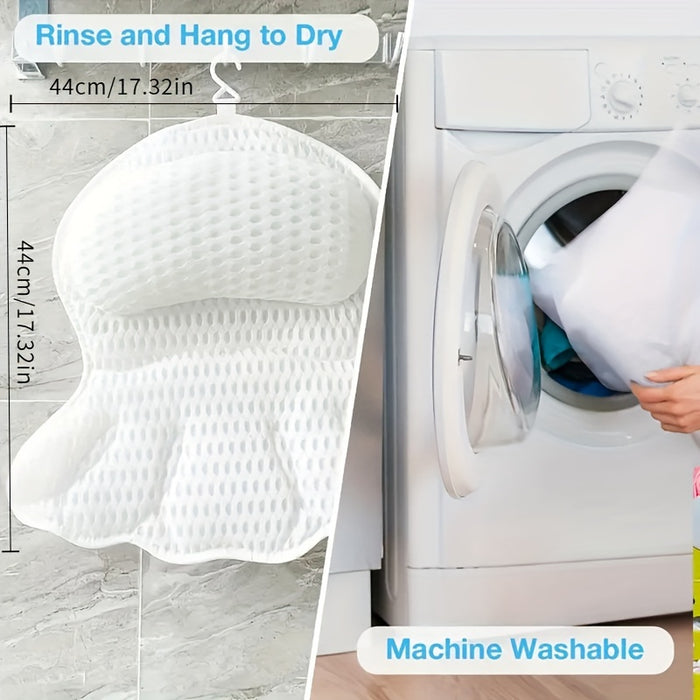 Bath Pillow 4D Air Mesh Non-Slip – Neck & Back Support, Quick Dry & Machine Washable for Bathtub Comfort