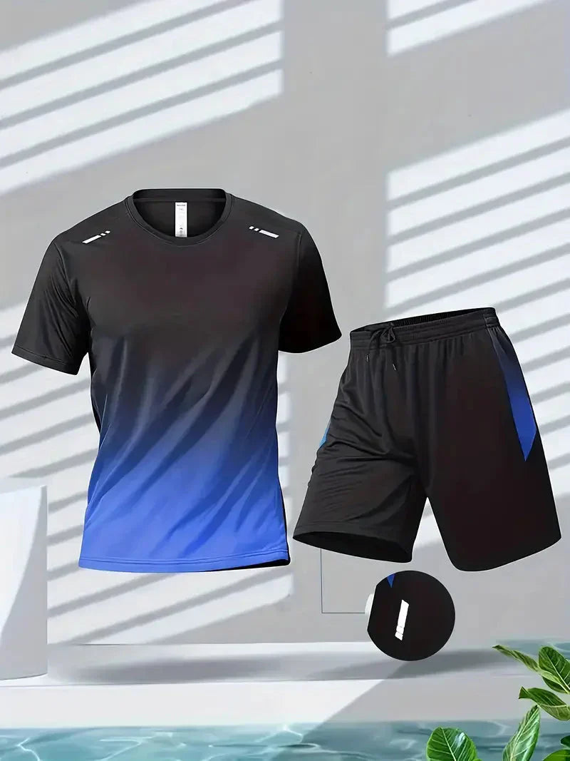 Men's Two-Piece Sports Set Quick-Drying Workout T Shirt and Shorts