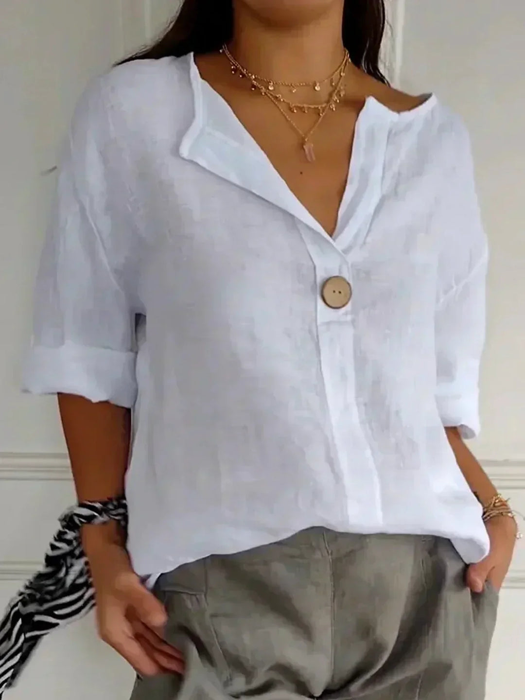 Elira | Women's Button Front Relaxed Tunic Style Blouse