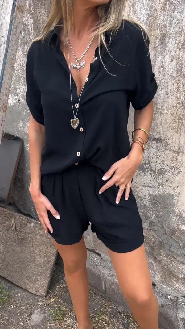 Solmira | Women's Linen Button-Up Shirt & Shorts Set
