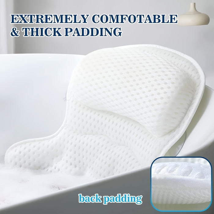 Bath Pillow 4D Air Mesh Non-Slip – Neck & Back Support, Quick Dry & Machine Washable for Bathtub Comfort