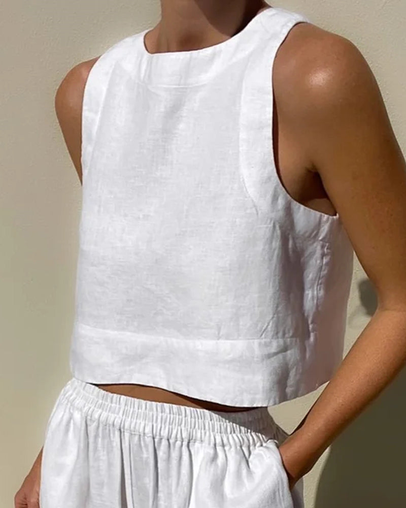 Isla | Women's Linen Crop Top And Pants Set
