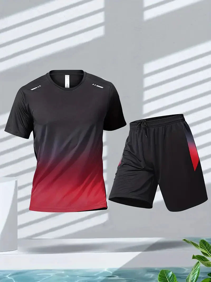 Men's Two-Piece Sports Set Quick-Drying Workout T Shirt and Shorts