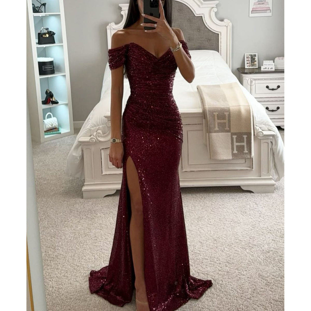 Serena | Women's Off-Shoulder Side Slit Evening Maxi Dress
