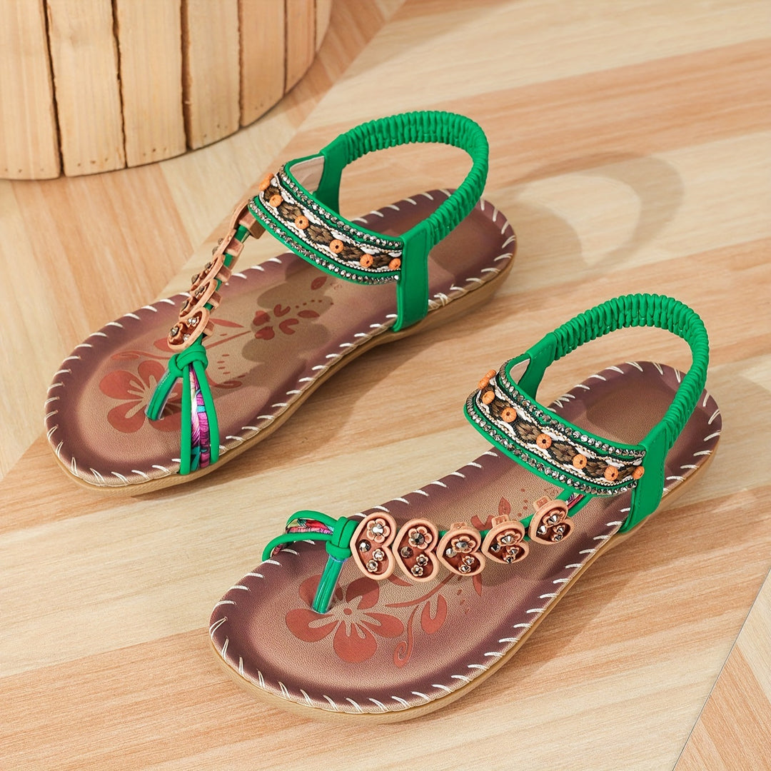Alessia | Women's Beaded Strap Open Toe Flat Sandals