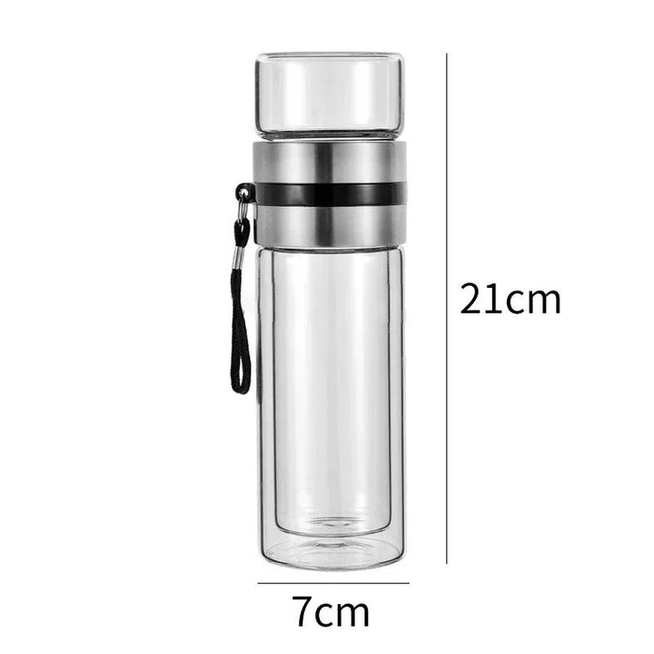 Insulated Water Bottle Glass with Tea Filter – 13.5 fl oz, Portable, Leakproof & Thermal for Hot and Cold Drinks