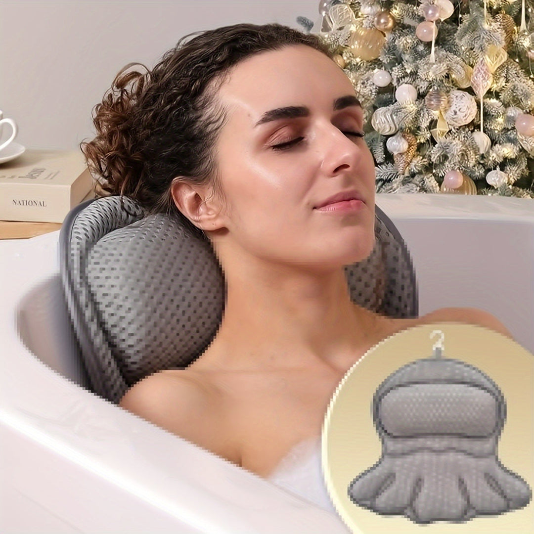Bath Pillow 4D Air Mesh Non-Slip – Neck & Back Support, Quick Dry & Machine Washable for Bathtub Comfort