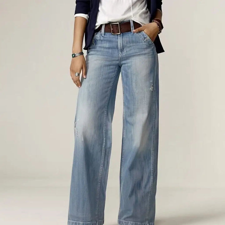 Clara | Women's Vintage Wash Wide-Leg Denim Pants