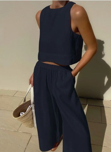 Isla | Women's Linen Crop Top And Pants Set