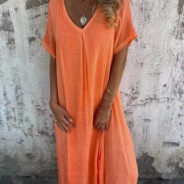 Maris | Women's V-Neck Short Sleeve Relaxed Midi Dress