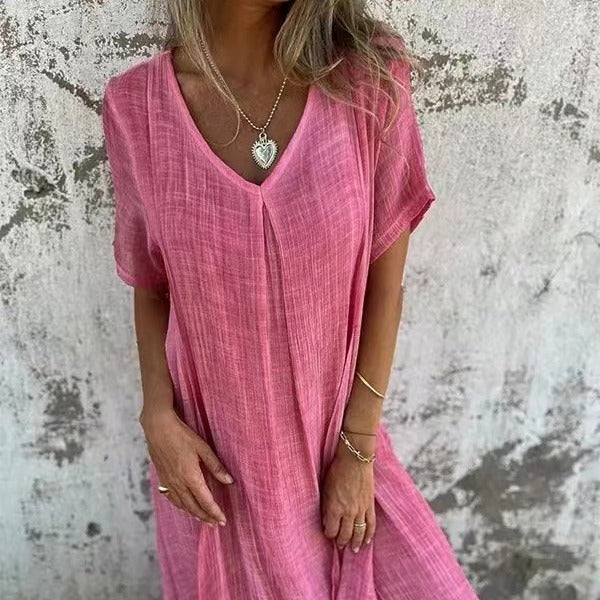 Maris | Women's V-Neck Short Sleeve Relaxed Midi Dress