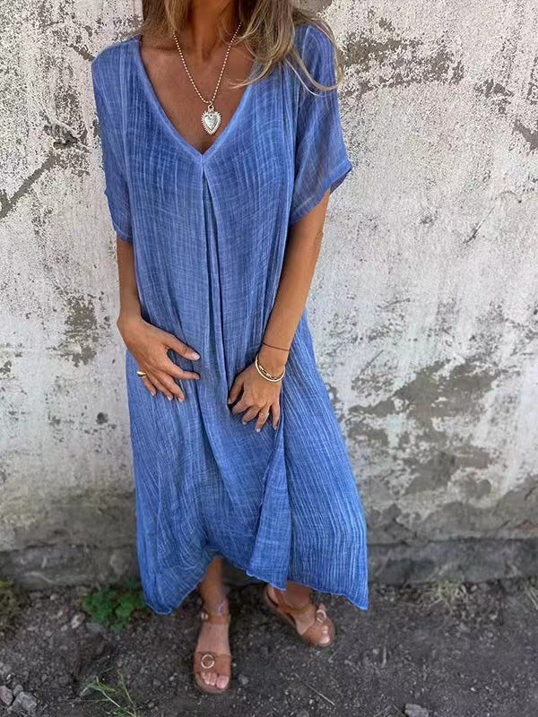 Maris | Women's V-Neck Short Sleeve Relaxed Midi Dress