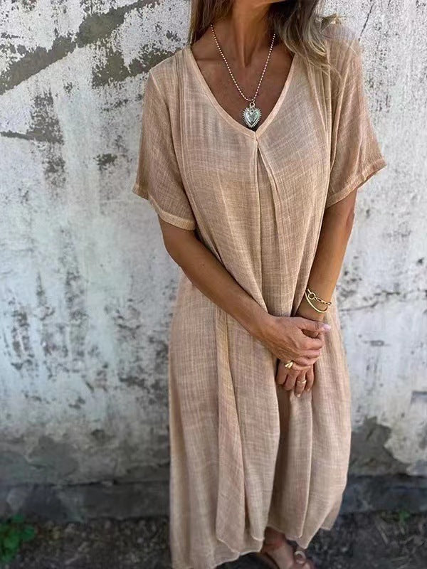 Maris | Women's V-Neck Short Sleeve Relaxed Midi Dress