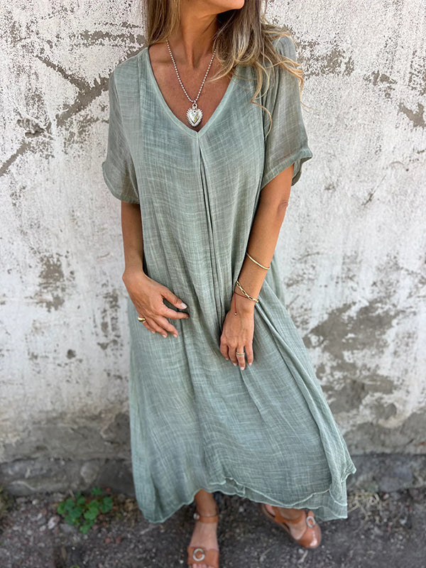 Maris | Women's V-Neck Short Sleeve Relaxed Midi Dress