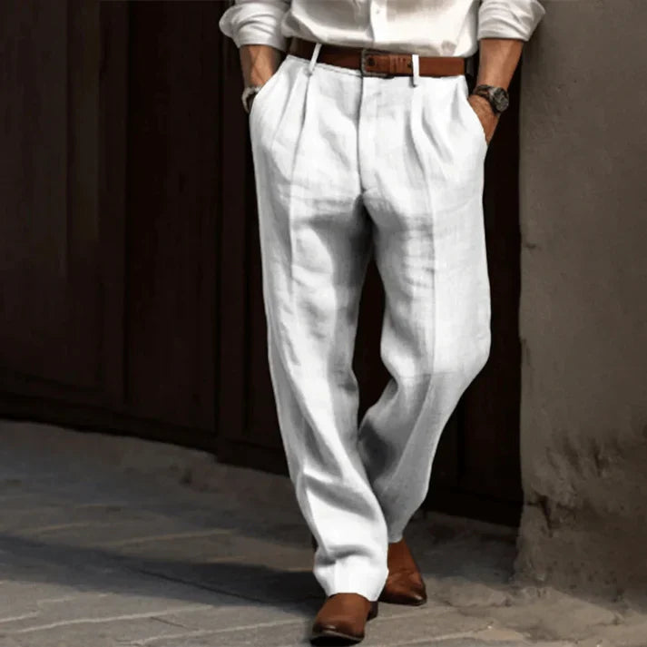 Theo | Men's Relaxed Pleated Linen Trousers