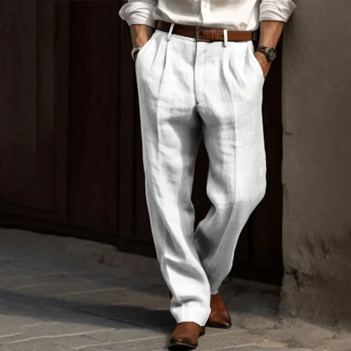 Lucien | Men's Double Pleat Linen Relaxed Fit Trousers
