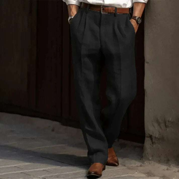 Lucien | Men's Double Pleat Linen Relaxed Fit Trousers
