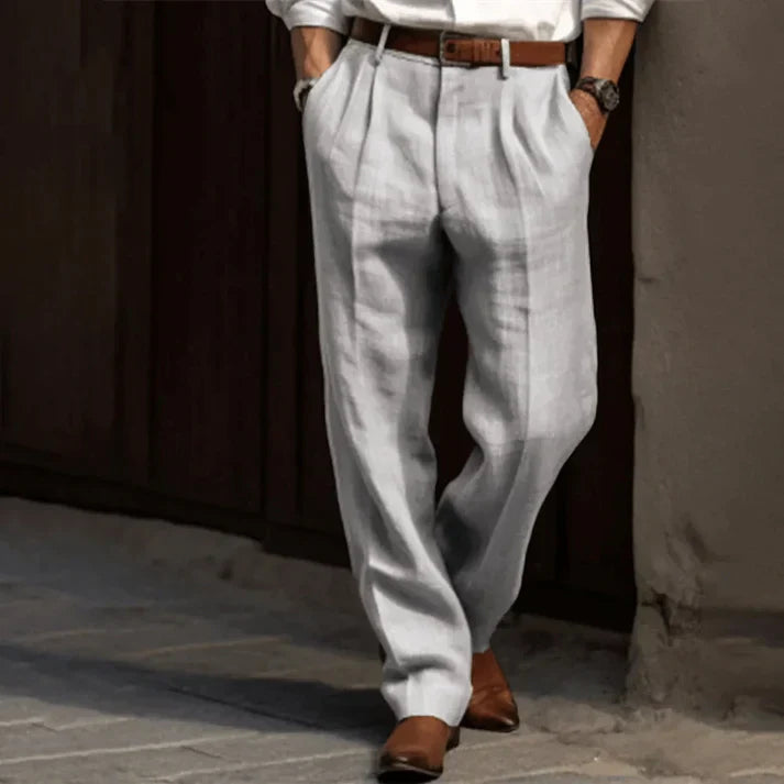 Lucien | Men's Double Pleat Linen Relaxed Fit Trousers
