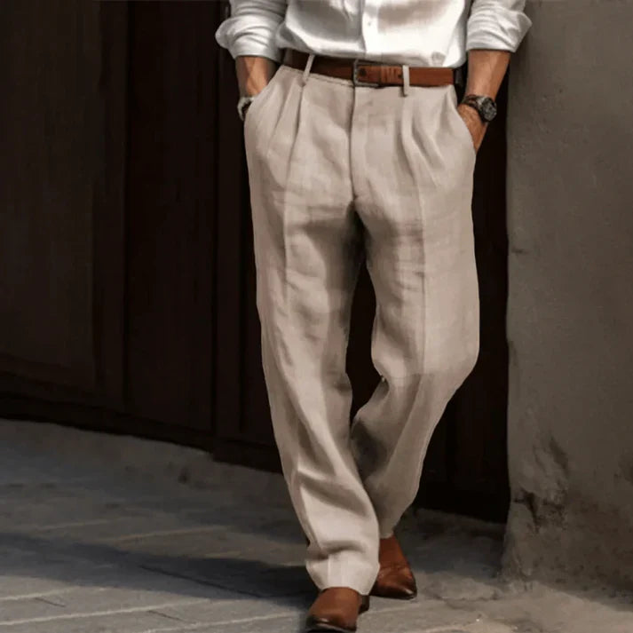 Theo | Men's Relaxed Pleated Linen Trousers