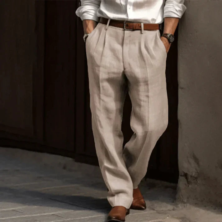 Lucien | Men's Double Pleat Linen Relaxed Fit Trousers