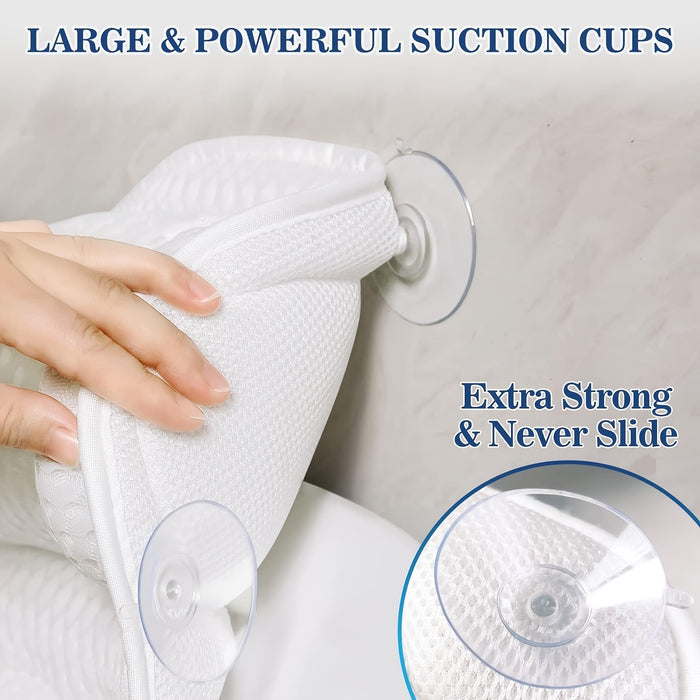 Bath Pillow 4D Air Mesh Non-Slip – Neck & Back Support, Quick Dry & Machine Washable for Bathtub Comfort