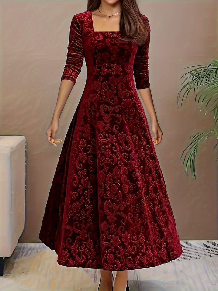 Seraphina | Women's Embroidered Velvet A-Line Maxi Dress