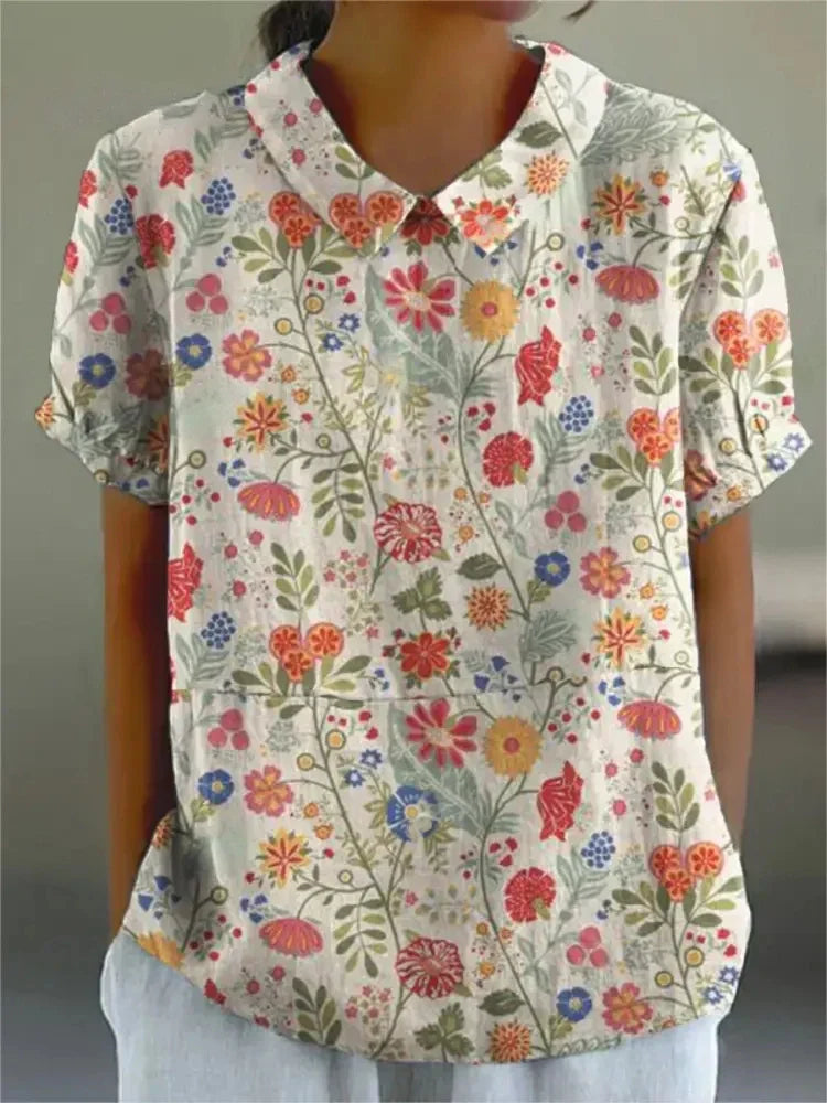 Nora | Women's Floral Linen Button Up Blouse